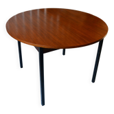Table à manger Pierre Guariche teck et acier noir années 60 avec rallonge
