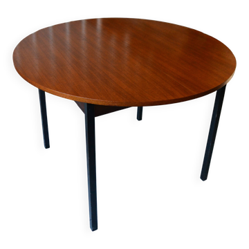 Table à manger Pierre Guariche teck et acier noir années 60 avec rallonge