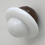 Pair of Mid-Century Modern Italian Opaline Glass and Wood Sconces, 1960s