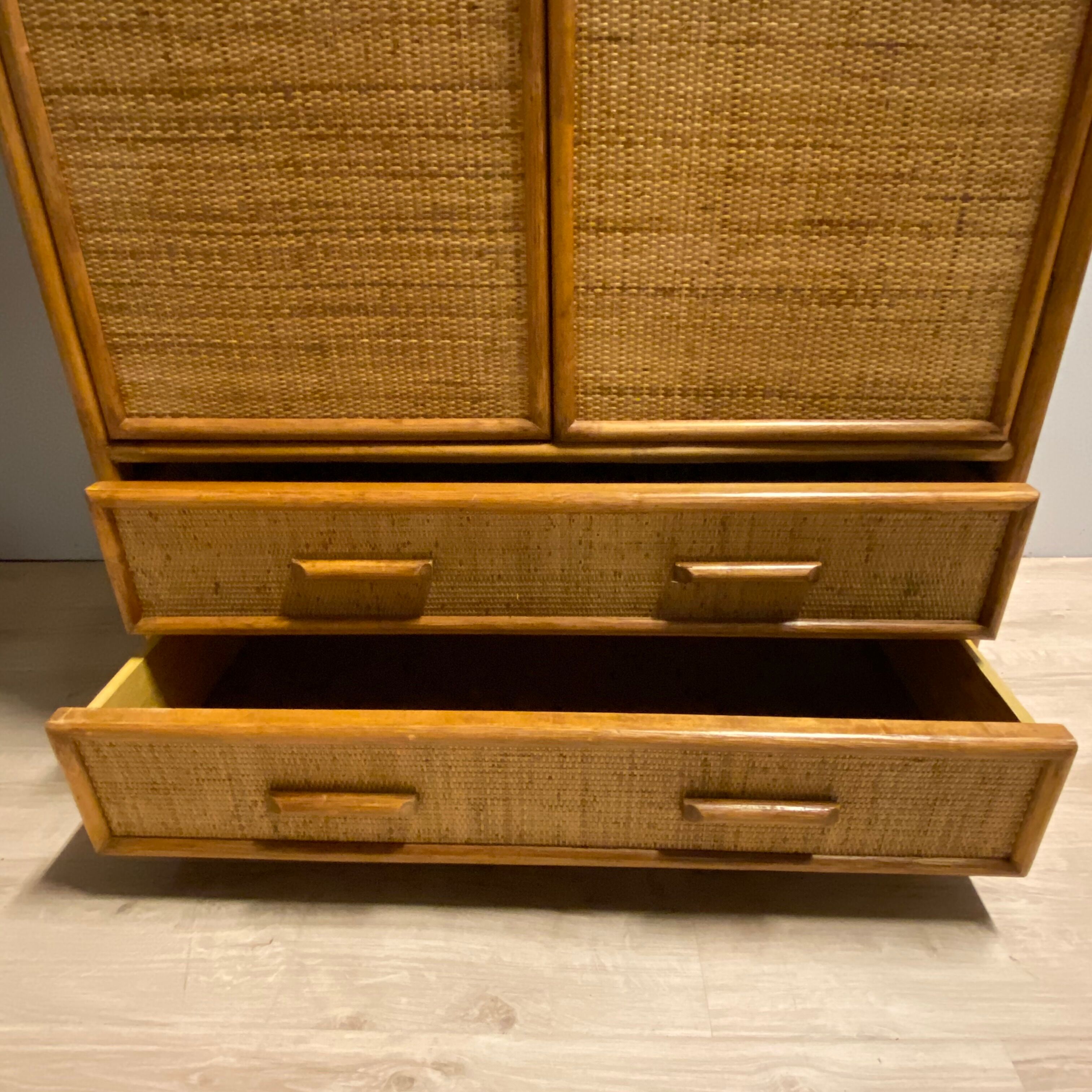 Vintage bamboo and rattan wardrobe, 1970s