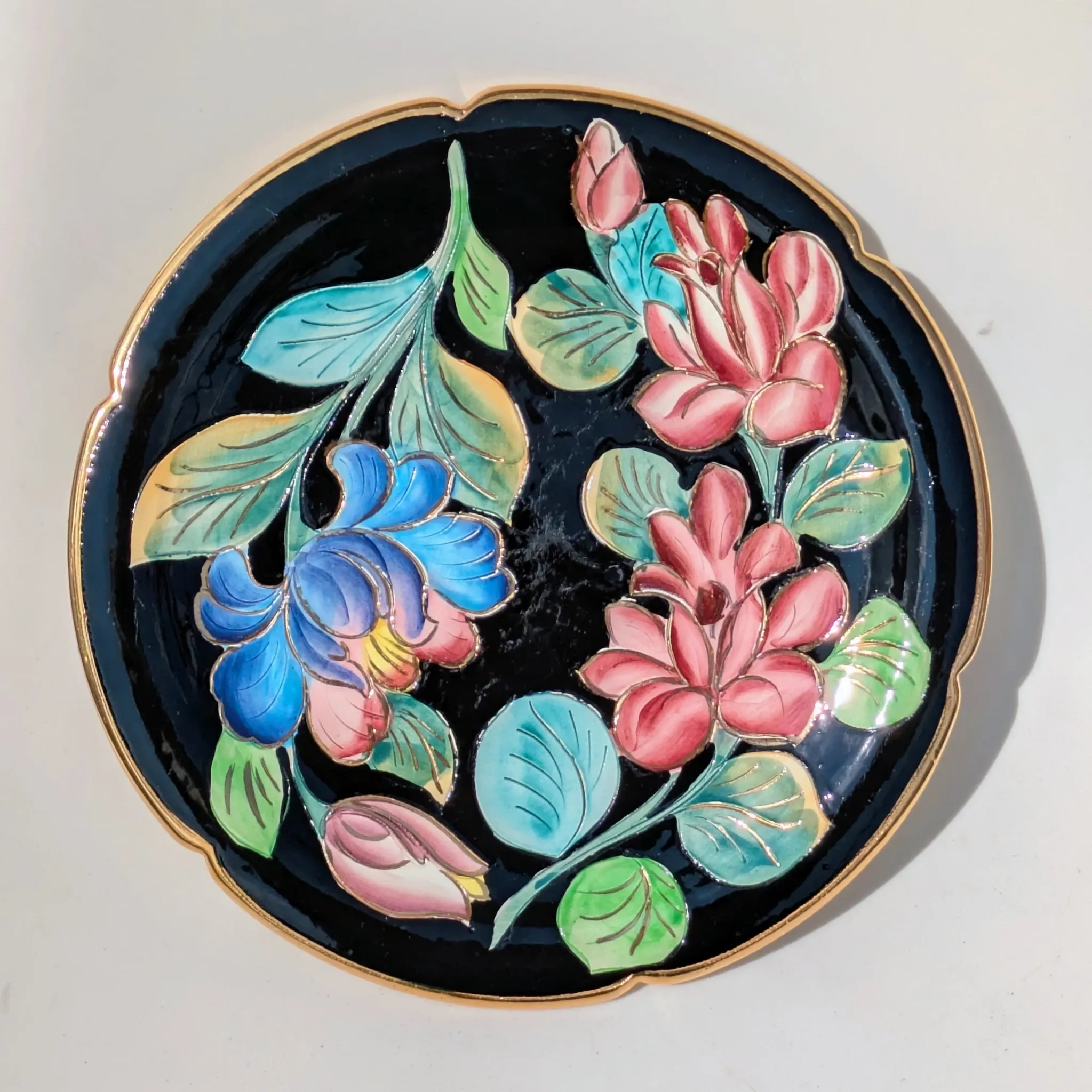 Large Decorative Enamelled Ceramic Plate — Vallauris — Floral Decoration