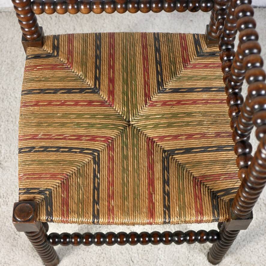 Multicolored straw corner bobbin chair, late 19th century, France