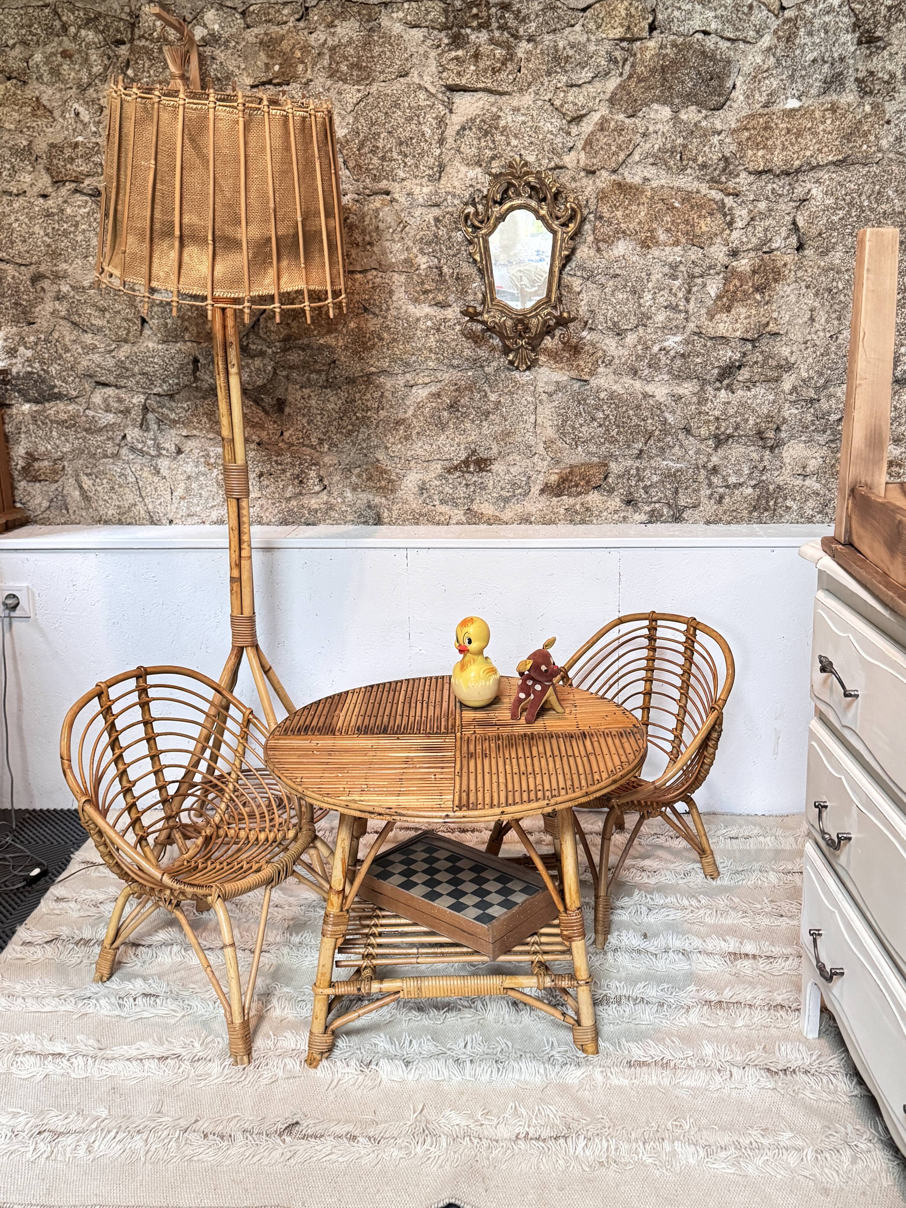 table basse rotin vintage, style Audoux et minet