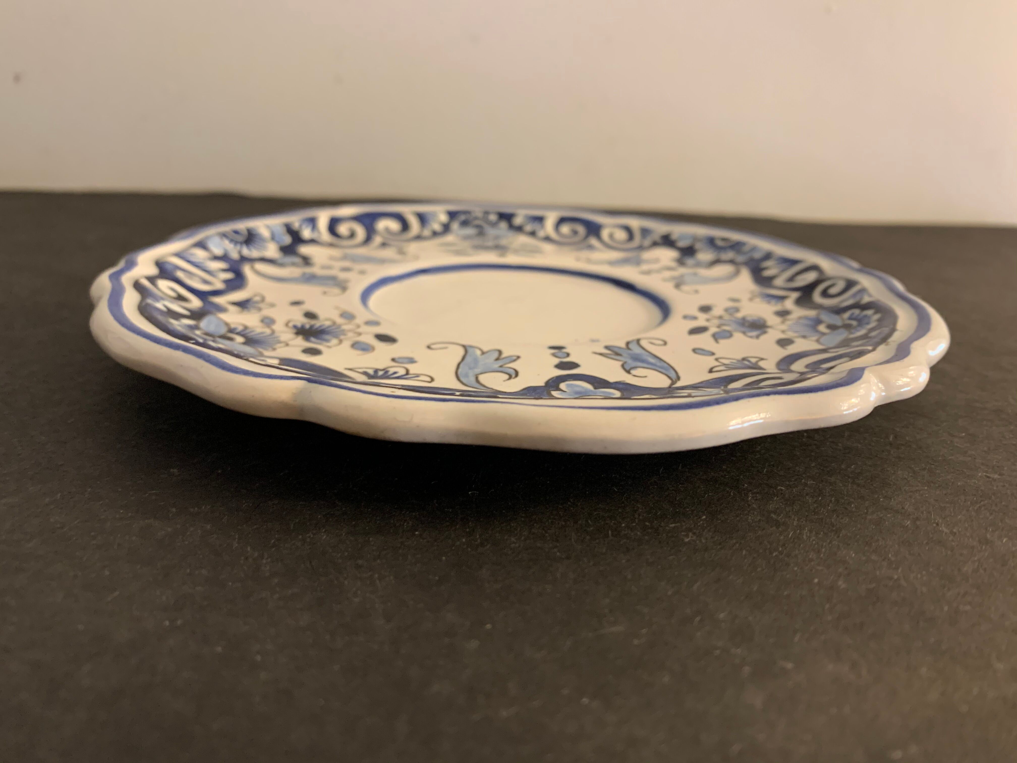 Old mustache cup and its under cup, Rouen earthenware