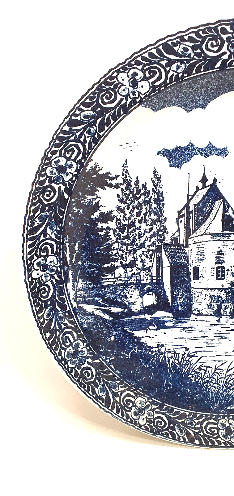 Large decorative plate decorations blue landscape diameter 40 cm