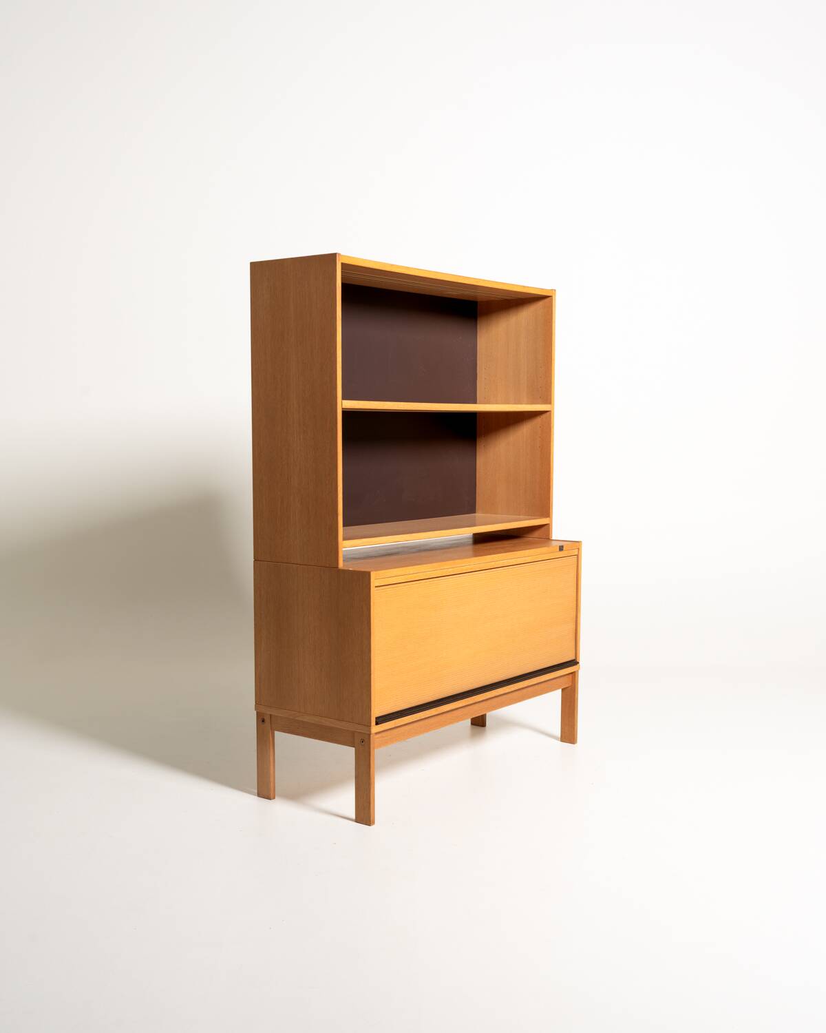 Scandinavian oak bookcase with tambour door, 1960s
