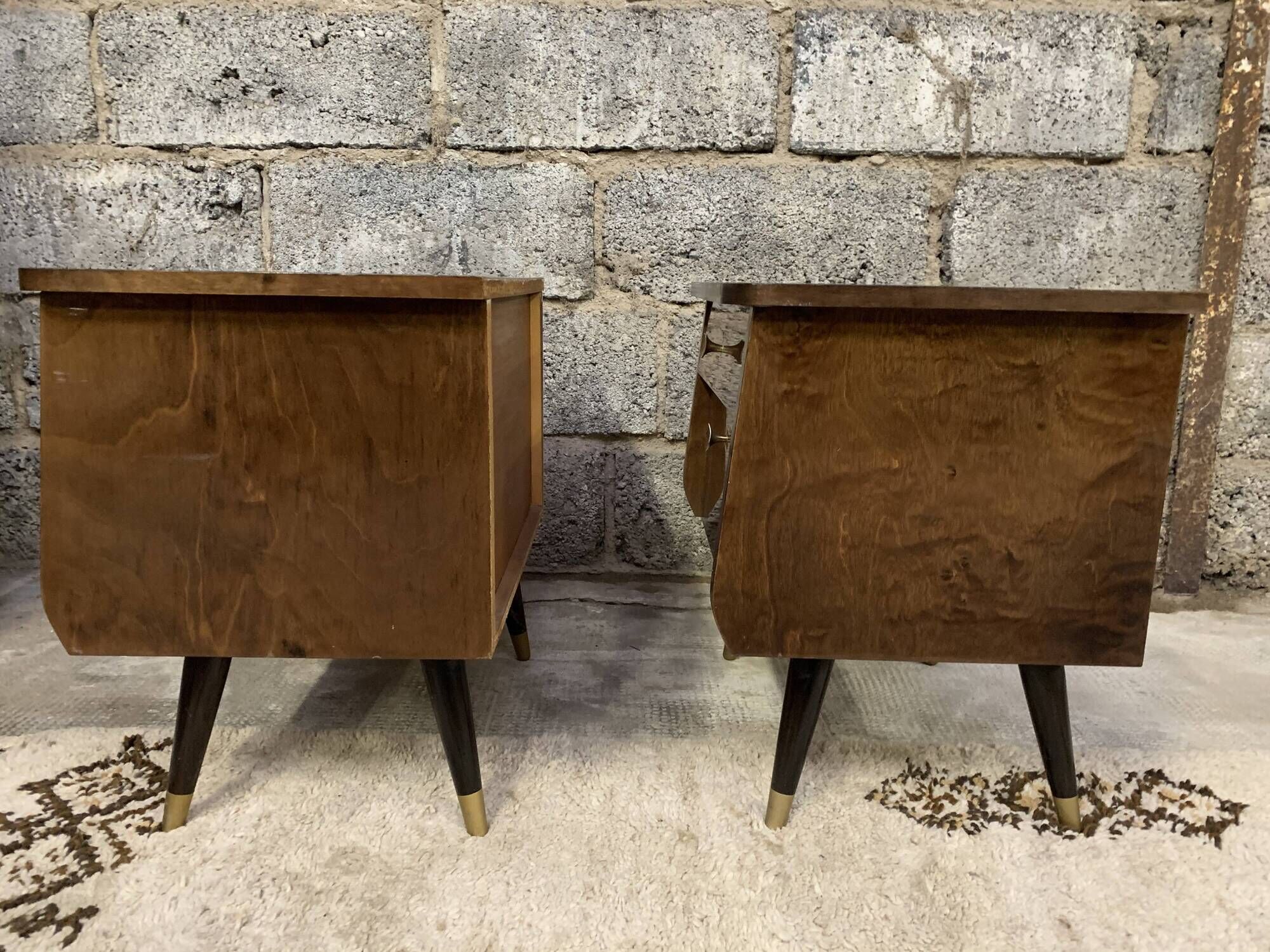 Pair of night tables feet compass bedside end of vintage sofa old 1950 1960 retro