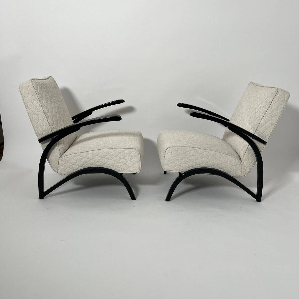Set of Czechian Art Deco Black Laquered Lounge Chairs attributed to J. Halabala for Up Závody, 1930s