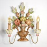 Pair of Italian hand-carved and painted wooden sconces