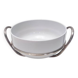 Postmodern Lino Sabattini Silver-Plated and White Ceramic Serving Bowl, Italy