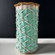 Vintage celadon green scoubidou vase with rattan — 1960s-70s
