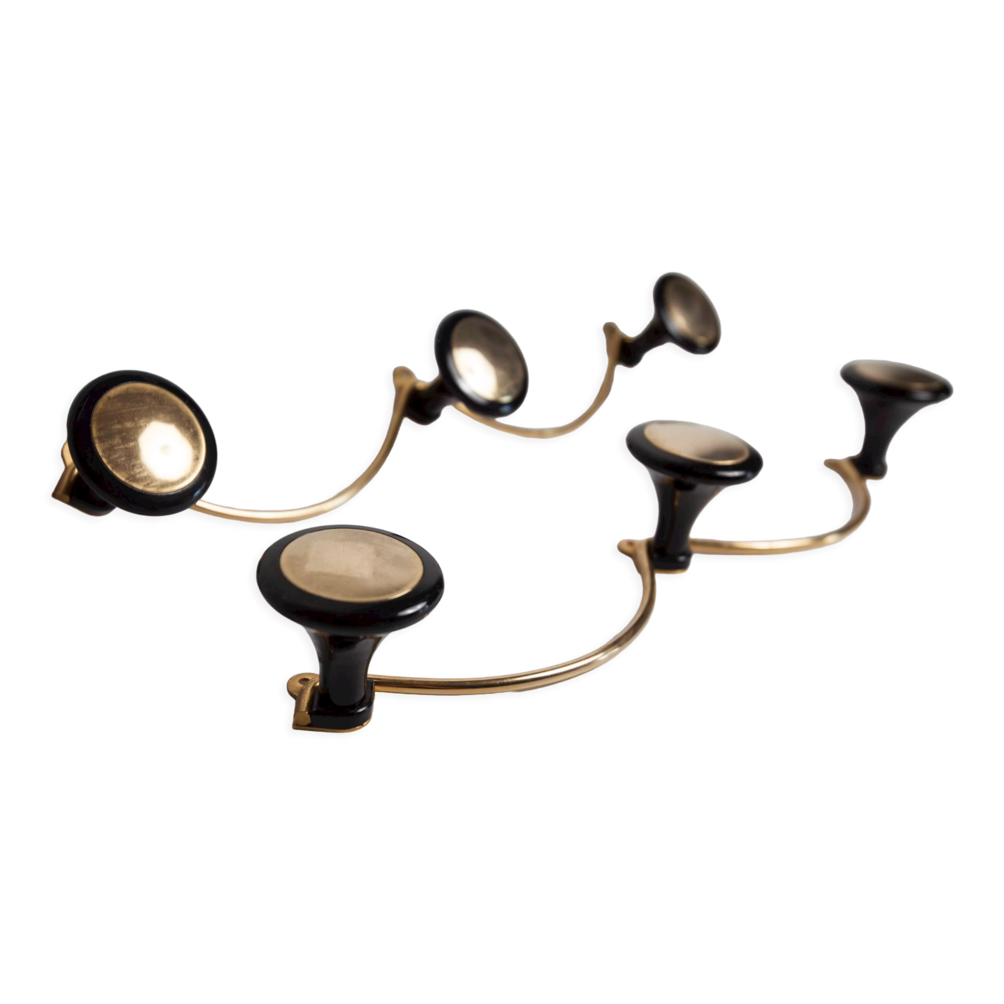 Pair of coat racks 3 hooks 1960 brass and plastic