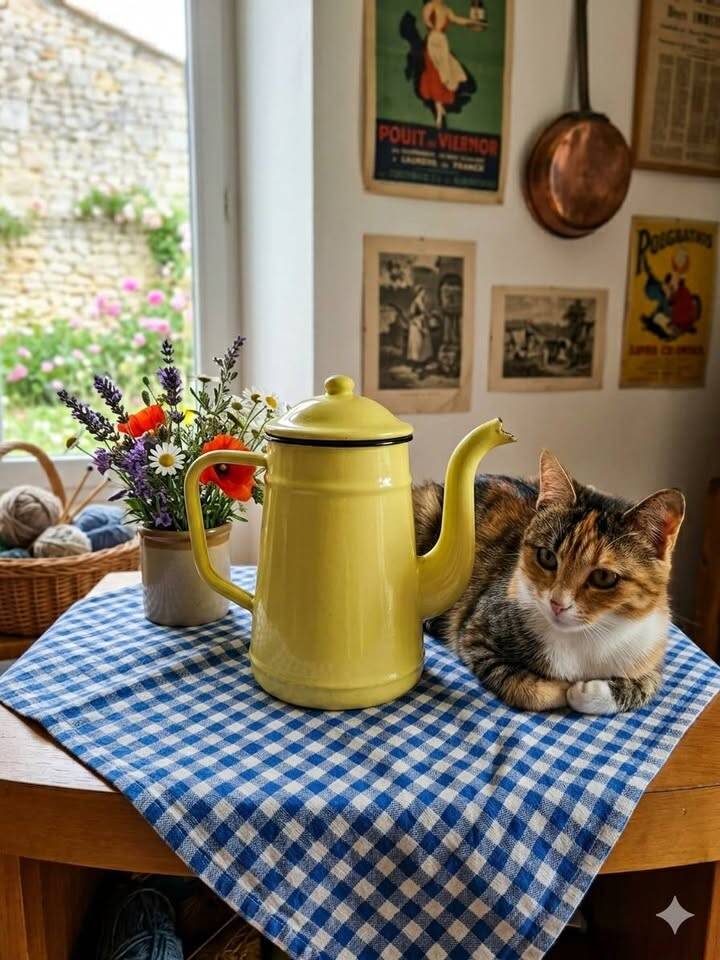 Vintage Pastel Yellow Enamel Coffee Pot - Chic Country Decor