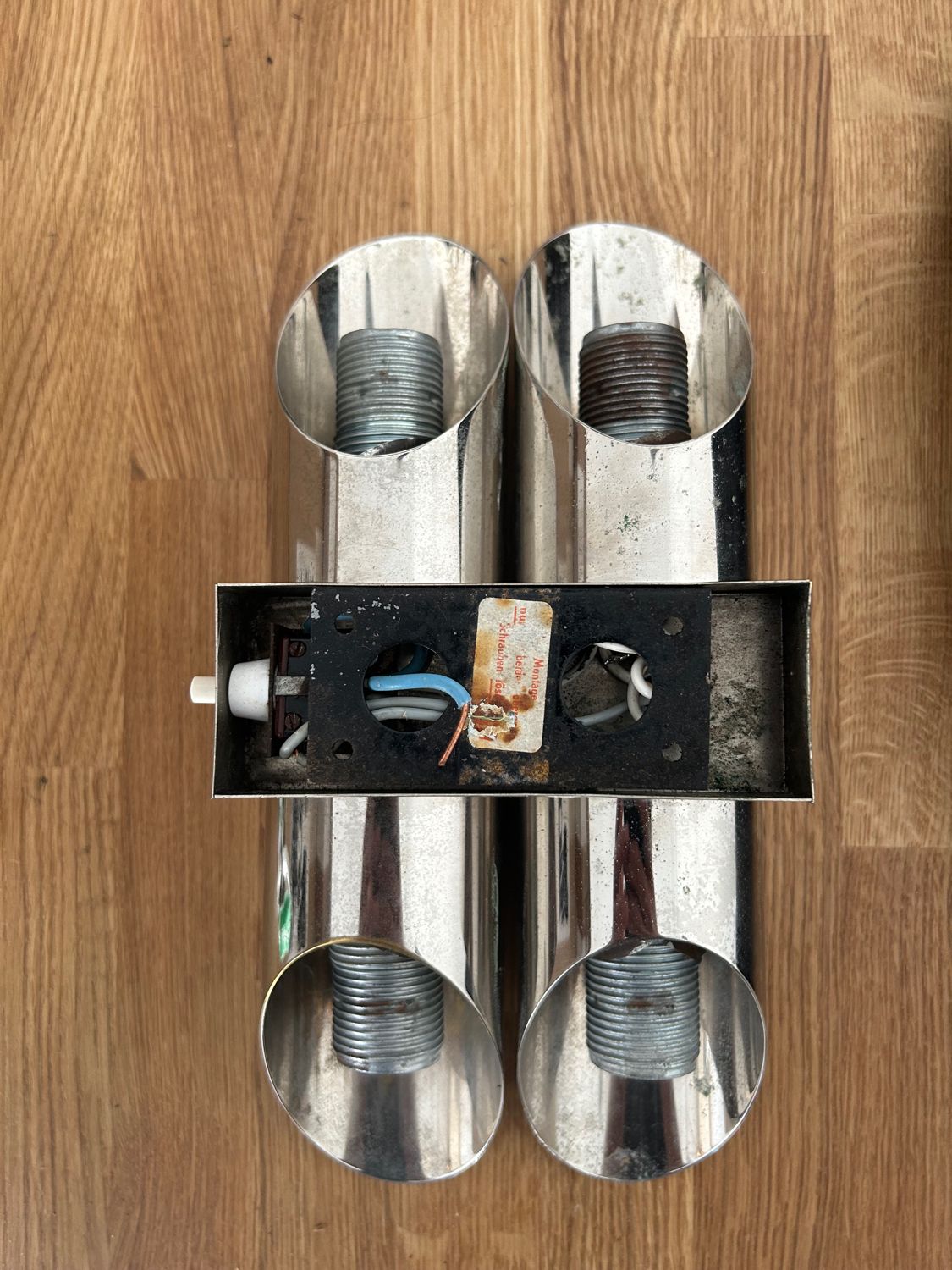 Pair of vintage double wall lamps, chromed metal, Germany 1960