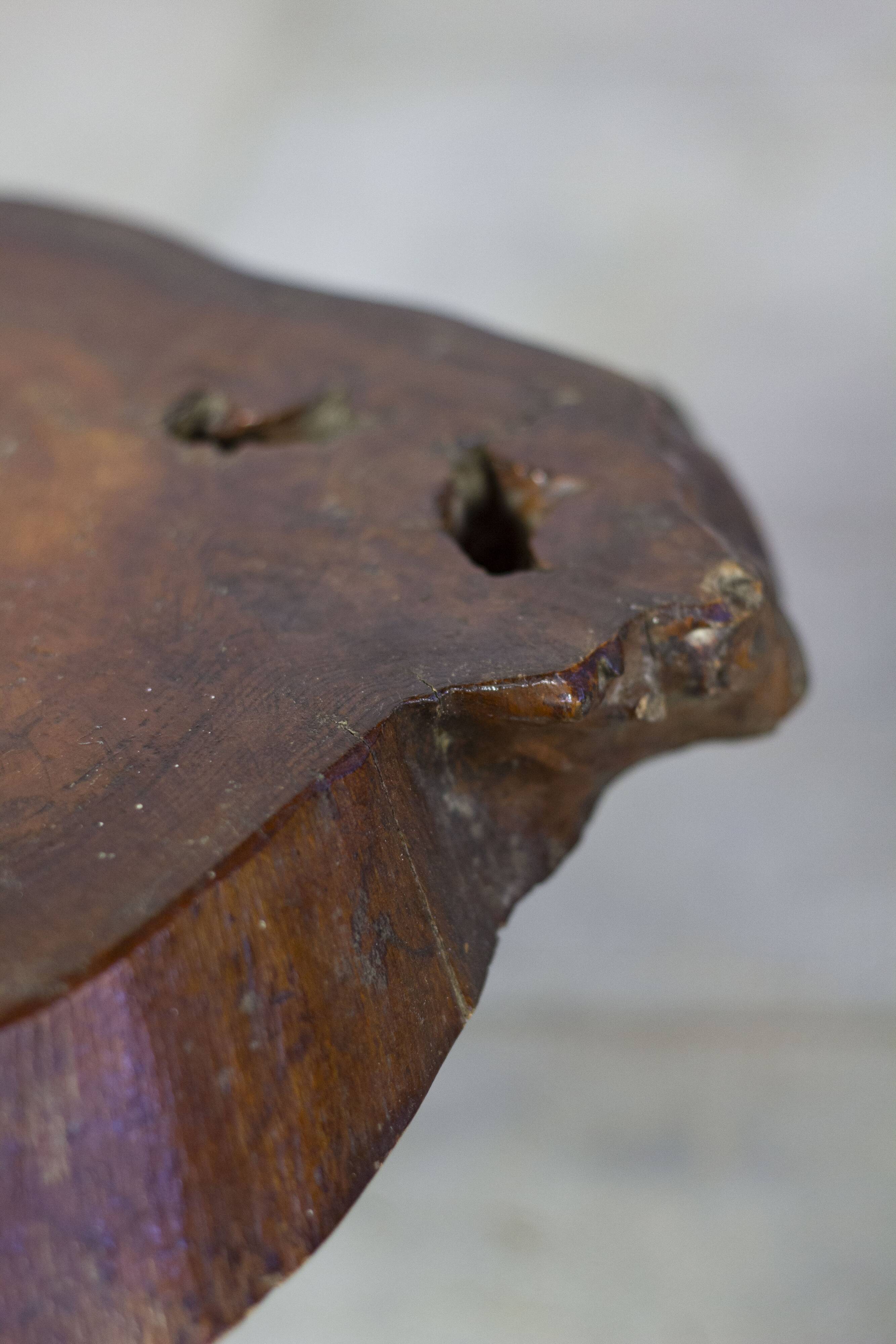 Brutalist solid wood tripod side table