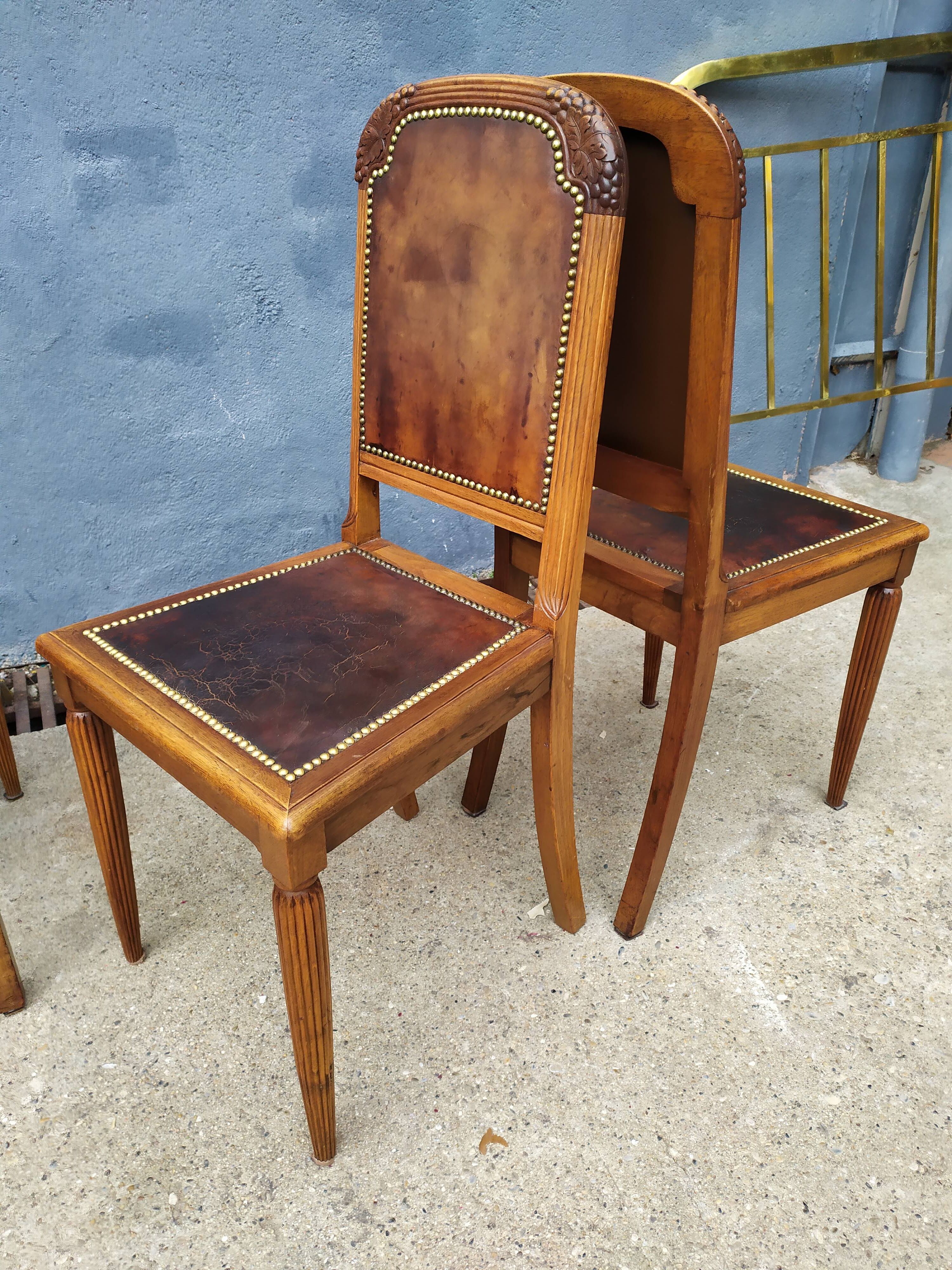 Series of 4 leather art deco chairs 1925
