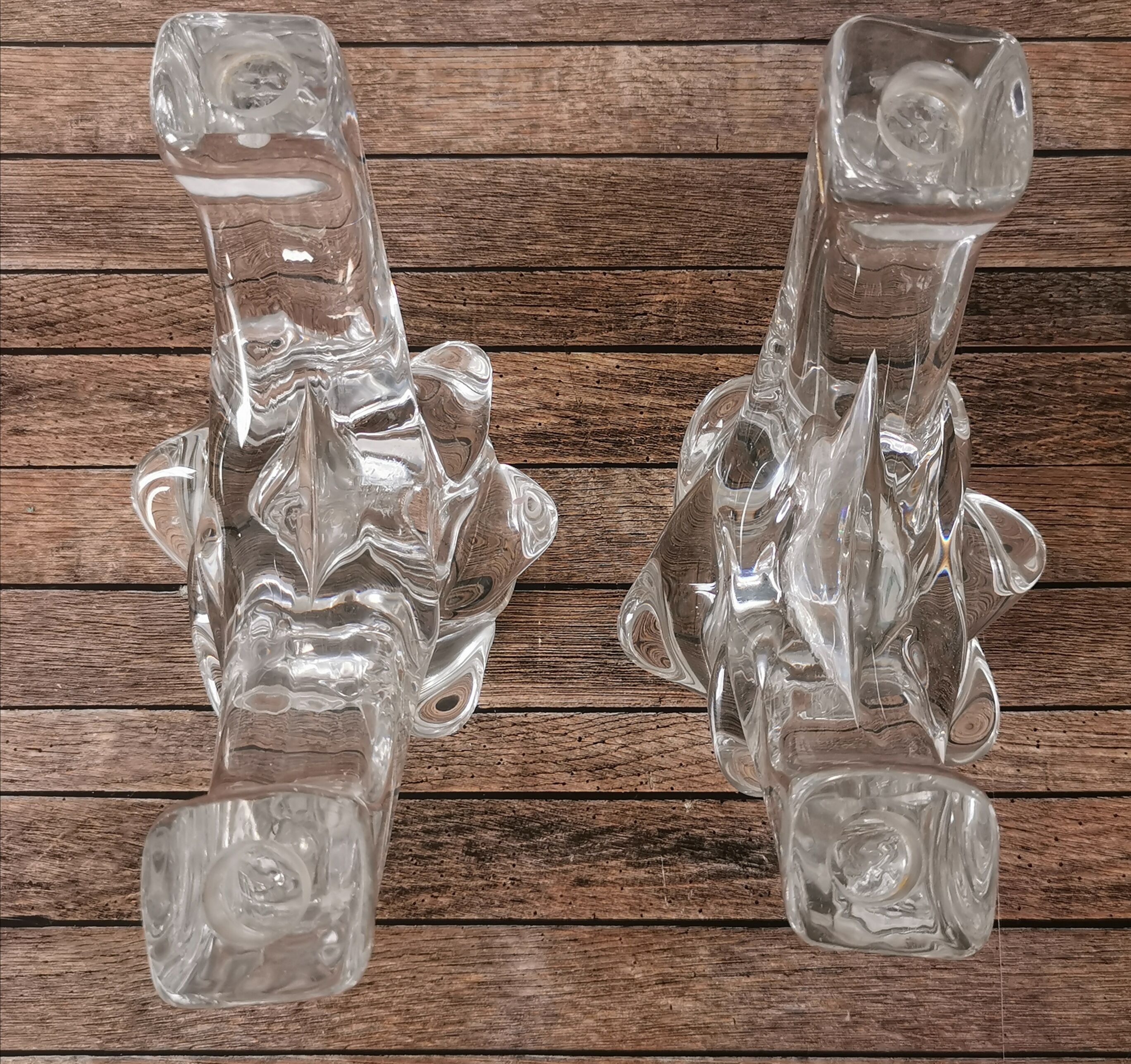 Pair of candle holders two crystal branches
