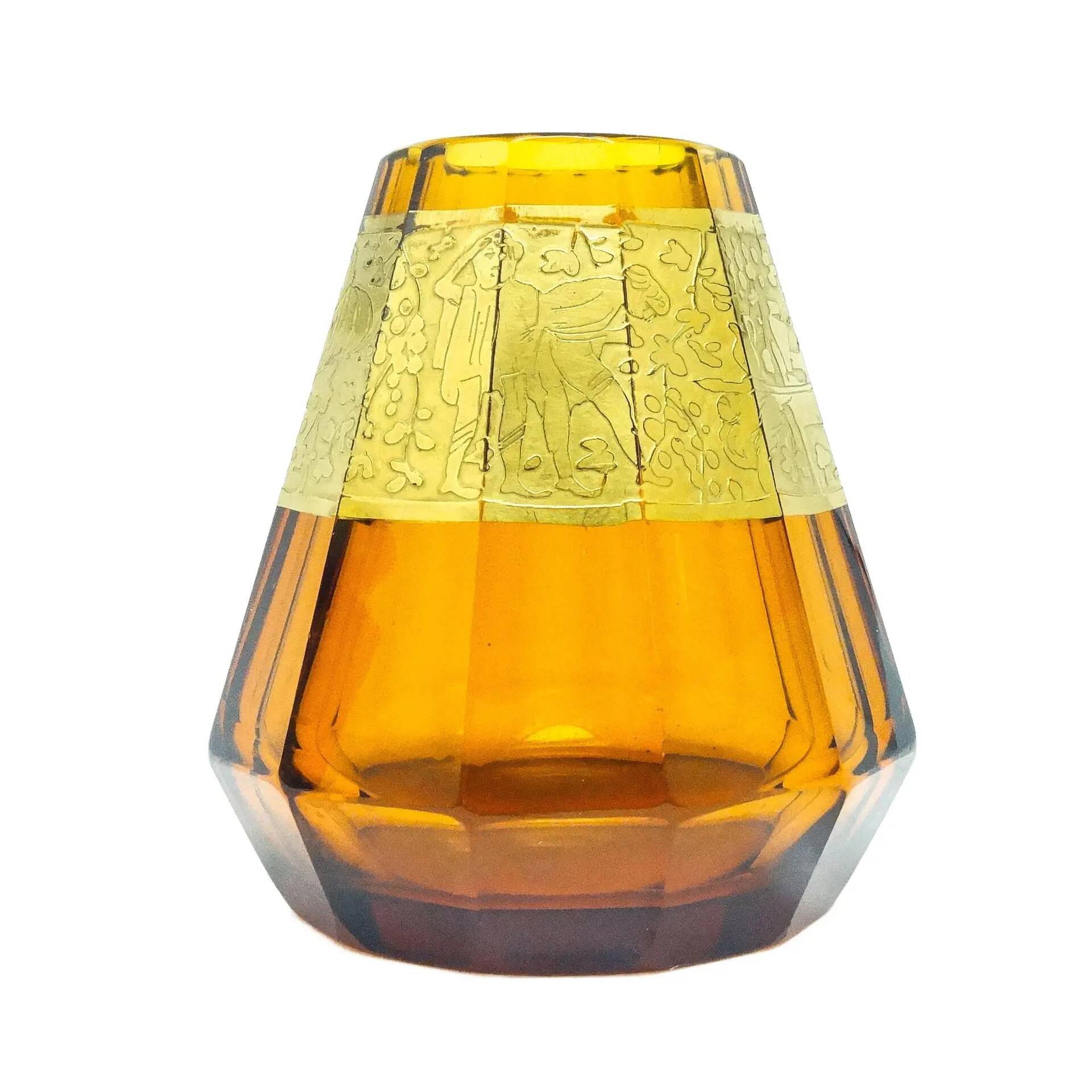 Art Deco vase, honey glass, oroplastic, Czechoslovakia, 1930s