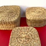 Vintage trio of small rattan nesting baskets