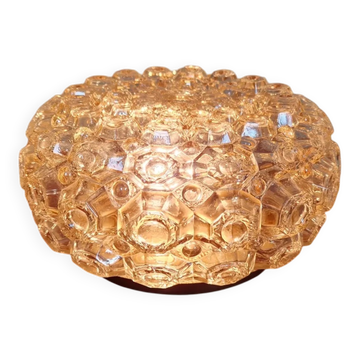 Plafonnier en verre alvéolé ambré, Helena Tynell, 1970