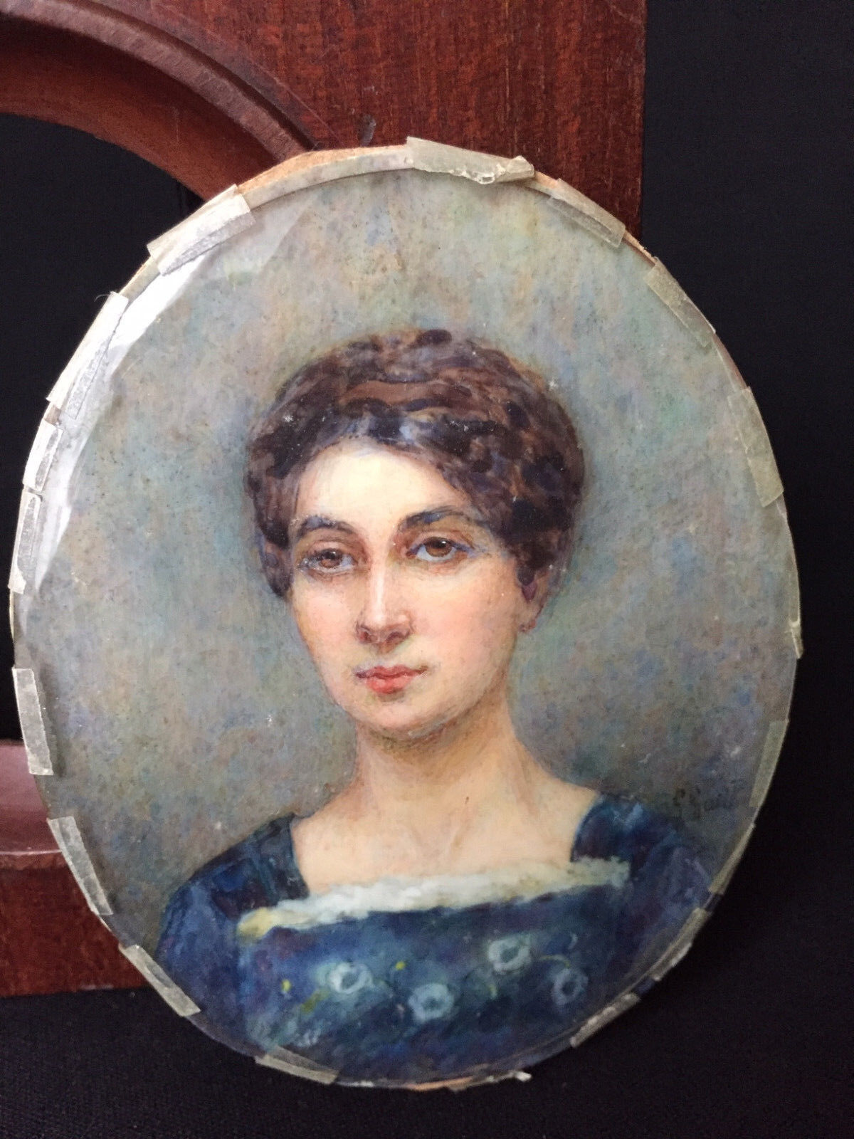 MINIATURE PORTRAIT WOMAN HAND PAINTED NINETEENTH CENTURY SUILEM