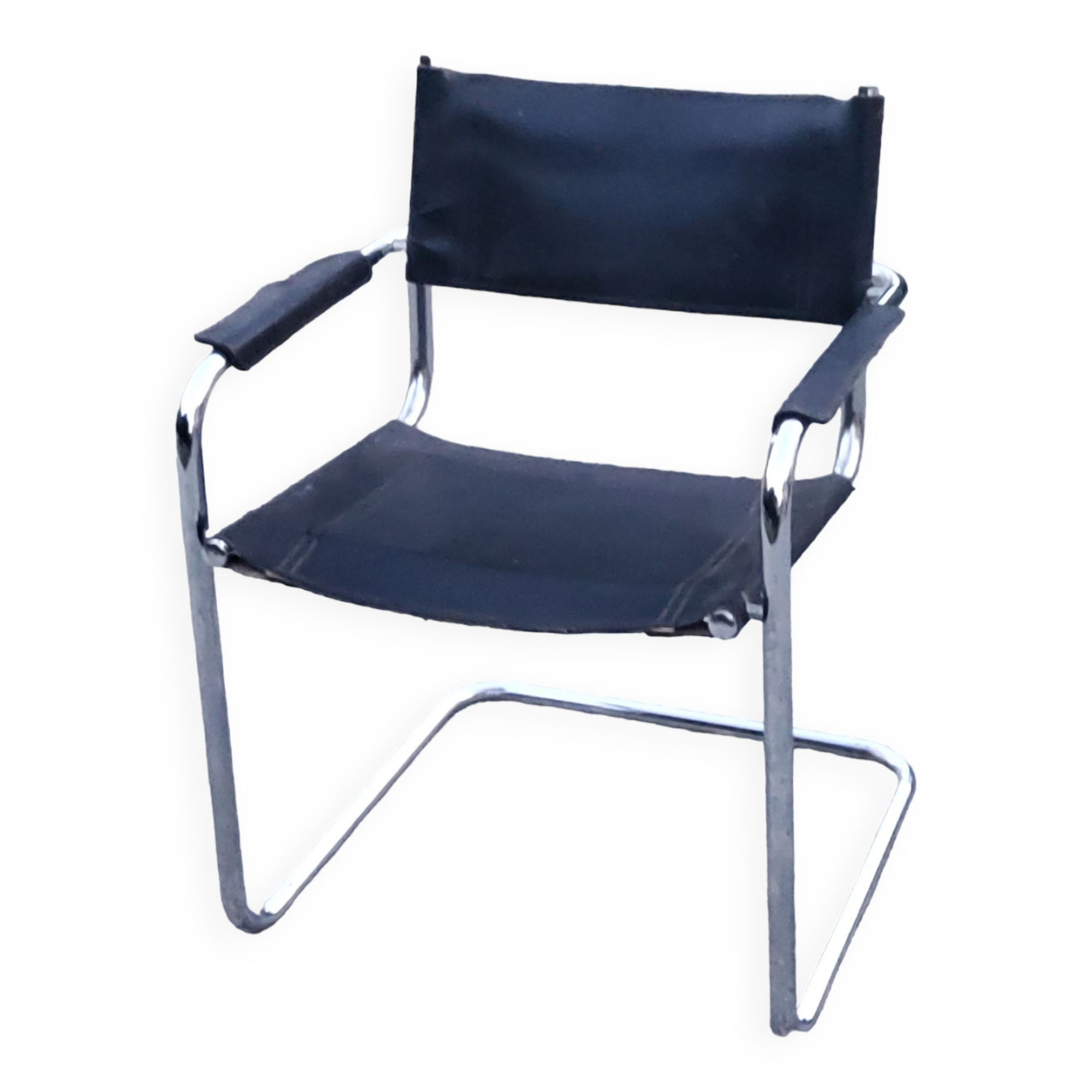 S34 armchair by Mart Stam chrome tubes seat and black leather back