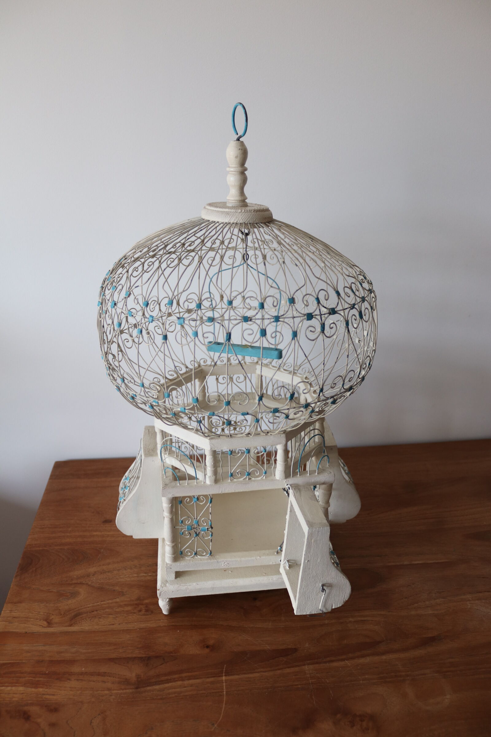 Vintage white and blue birdcage