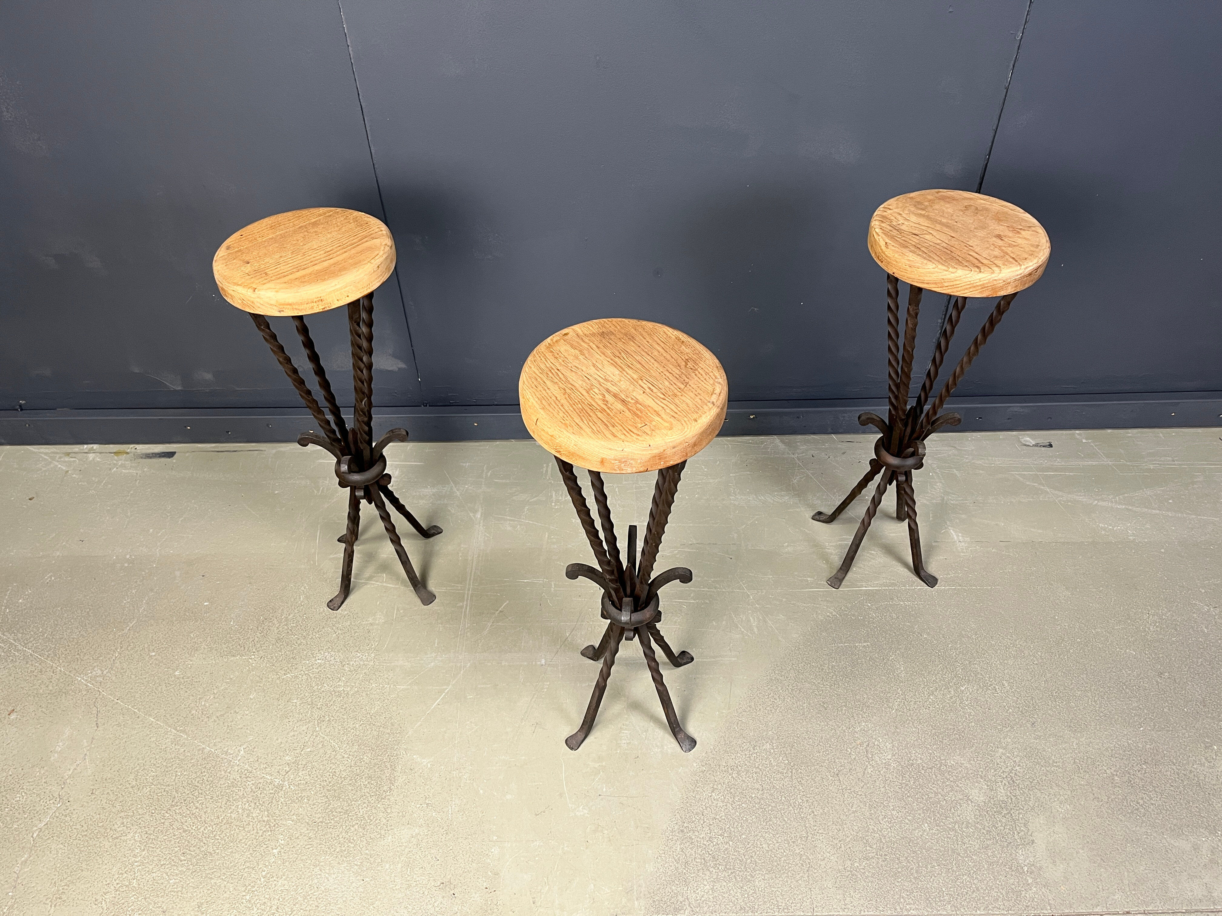 Vintage French wrought iron bar stools, 1960s - set of 3