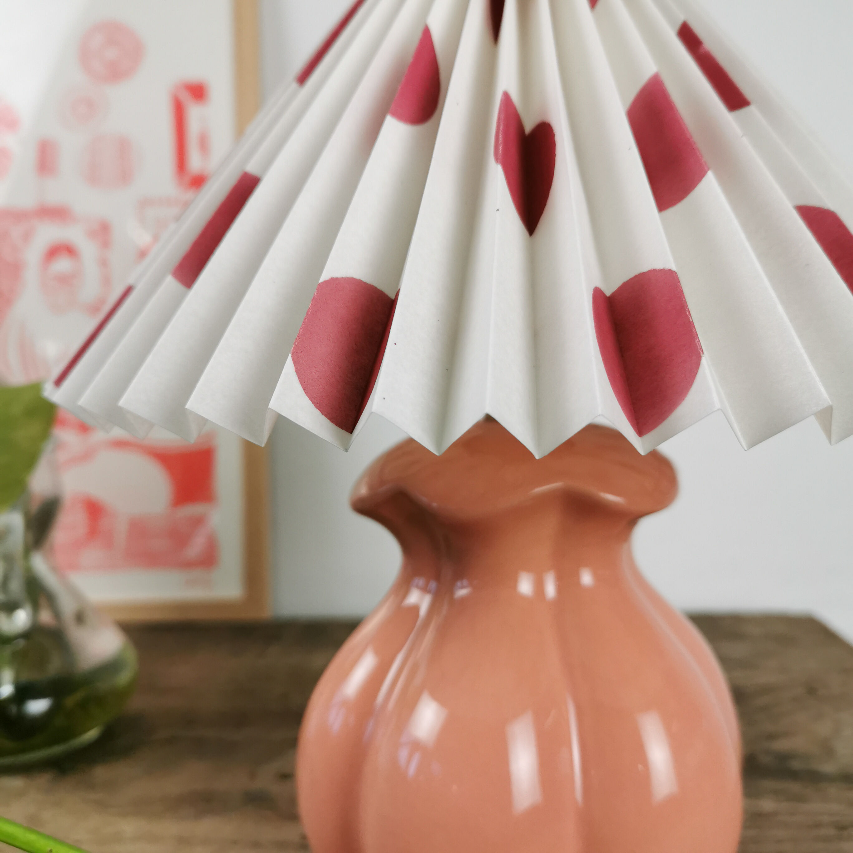 Pair of pink lamps with pleated shades
