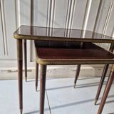 Set of 2 nesting tables in exotic wood veneer, tapered legs and