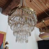 Lustre ancien à pampilles en cristal taillé époque Napoléon III