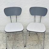 Set of two vintage grey Formica and chrome chairs.