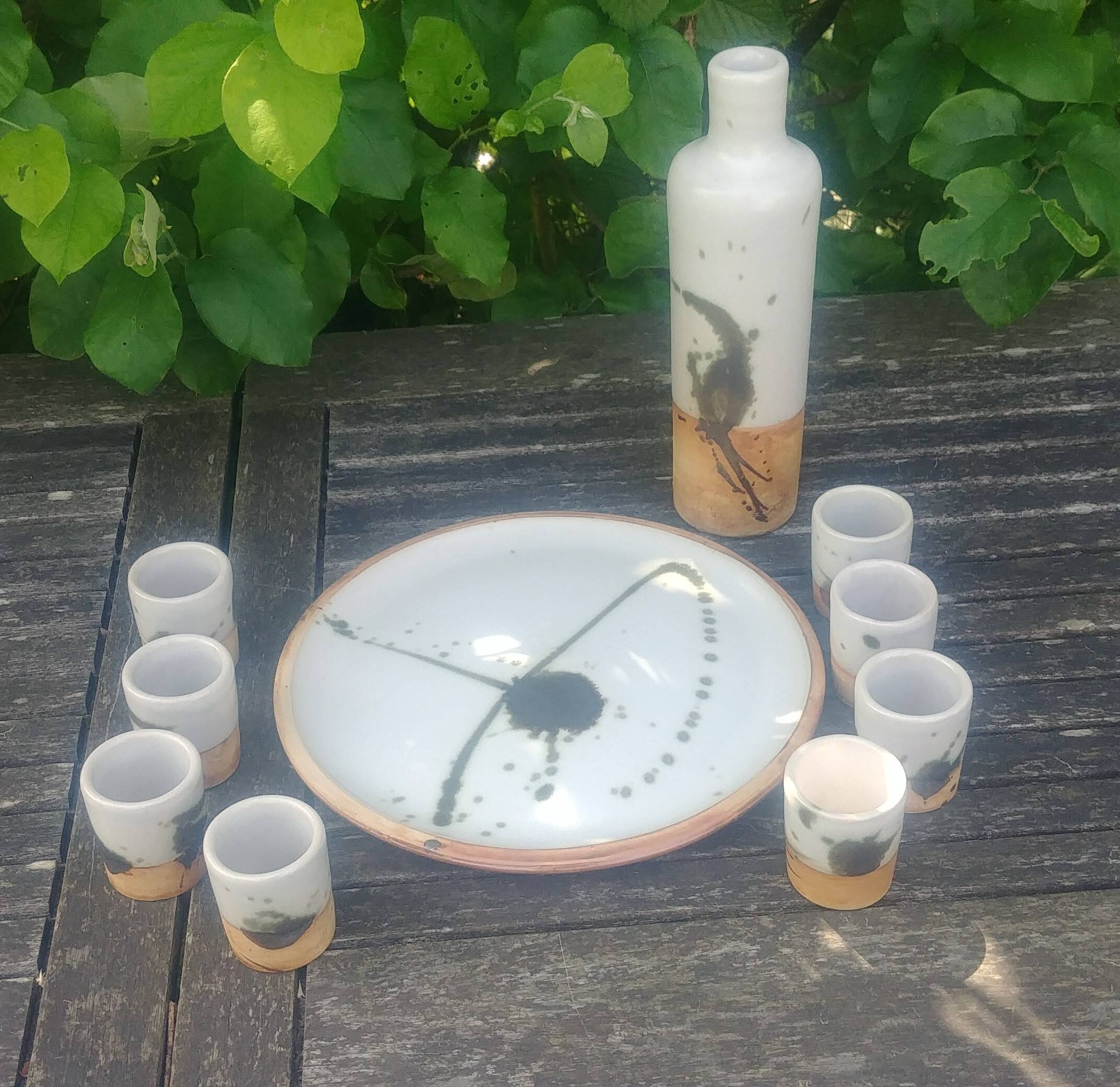 Liqueur set signed La Poterie de la Colombe by Madeleine Brault, year