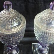 2 antique glass bonbonnières in the shape of pine cones.