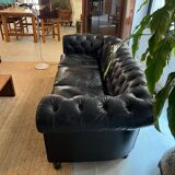 Canapé Chesterfield en cuir noir Poltrona Frau, 1980