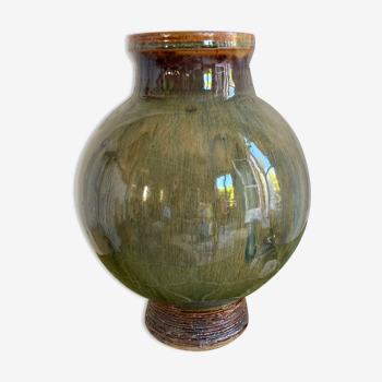 Vase boule poterie émaillée signée