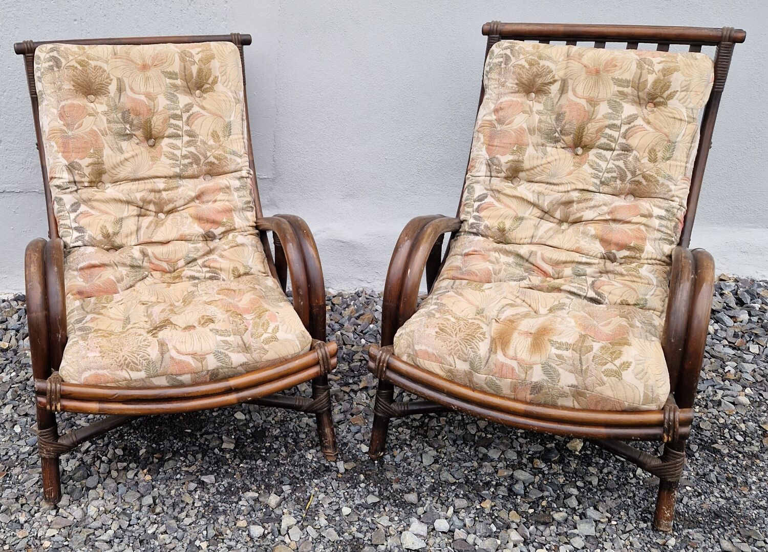 Vintage wicker armchair pair