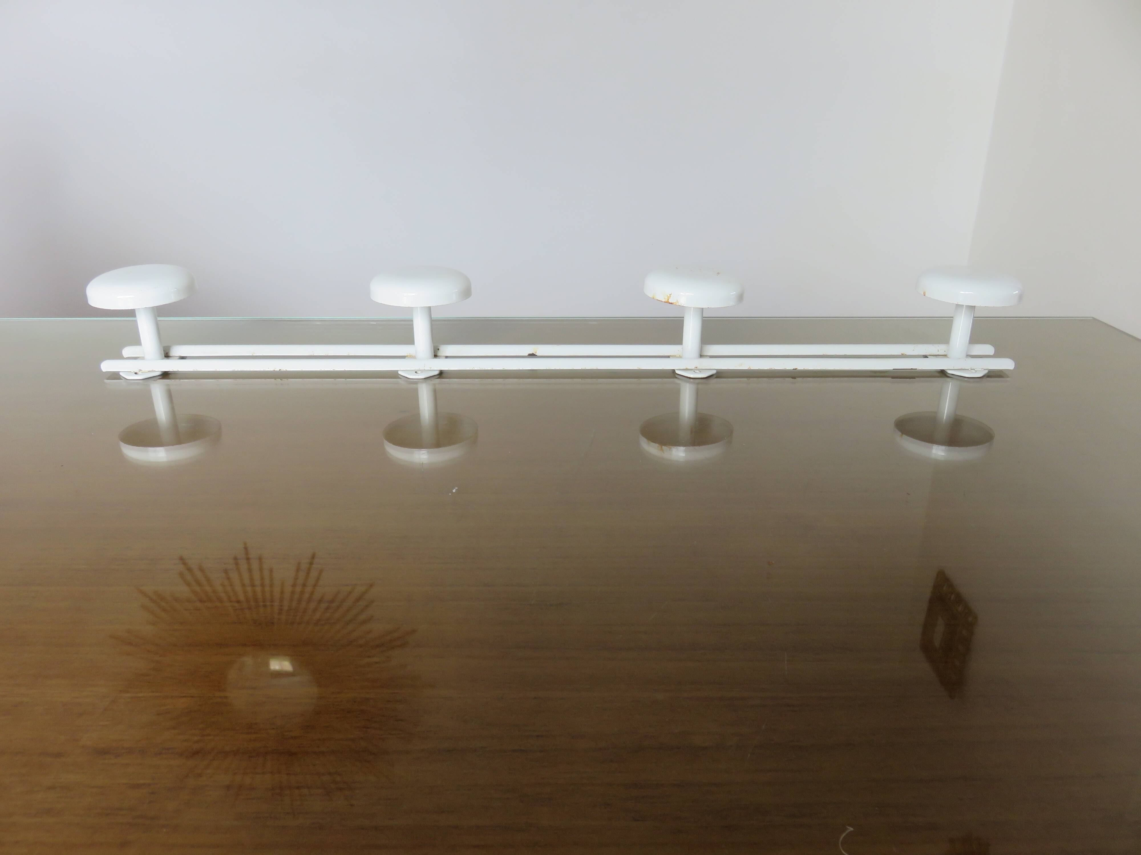 Wall coat rack with 4 hooks in white lacquered metal 1970