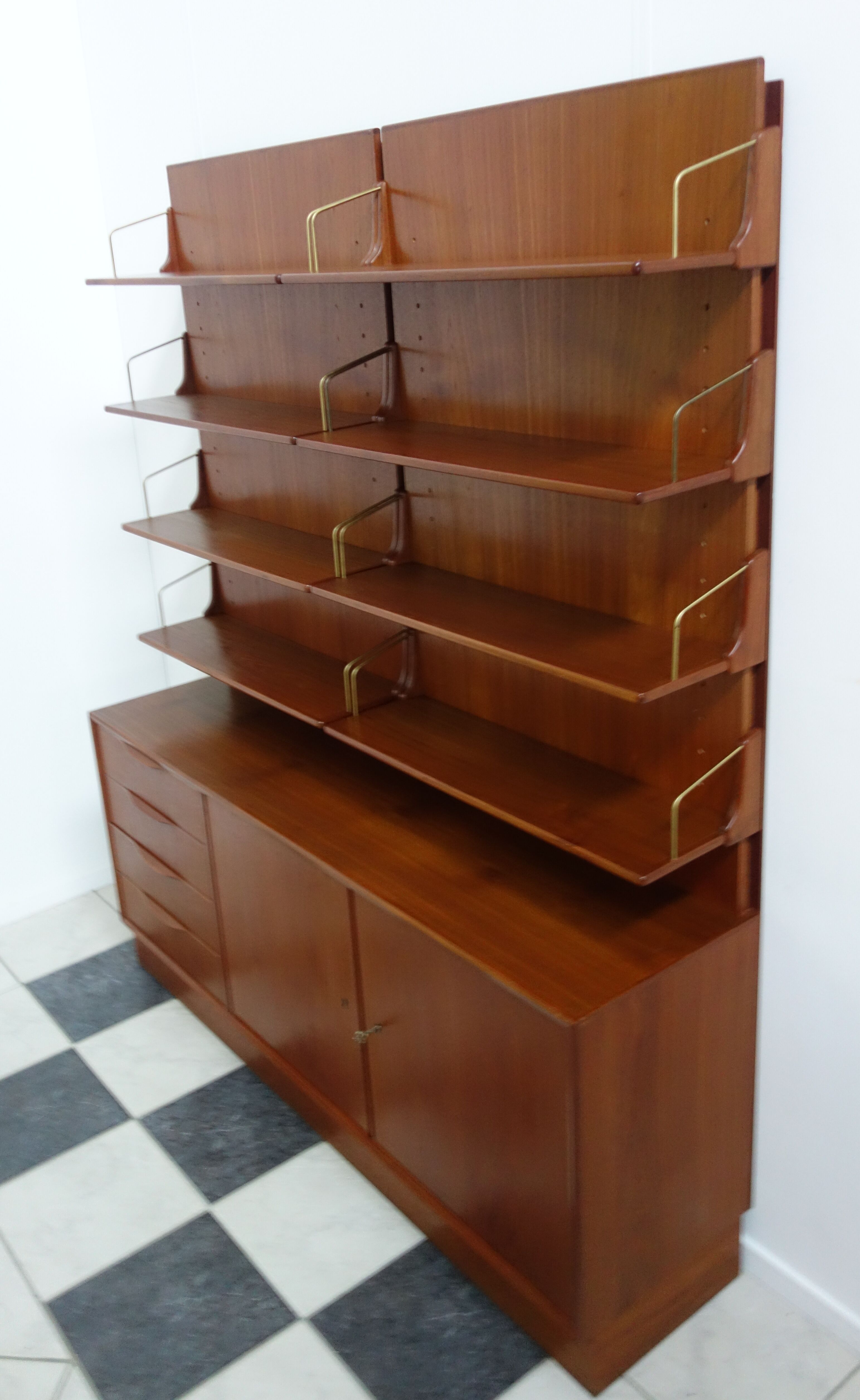 Teak 1960s sideboard with bookcase upright back panel, Danish 60s
