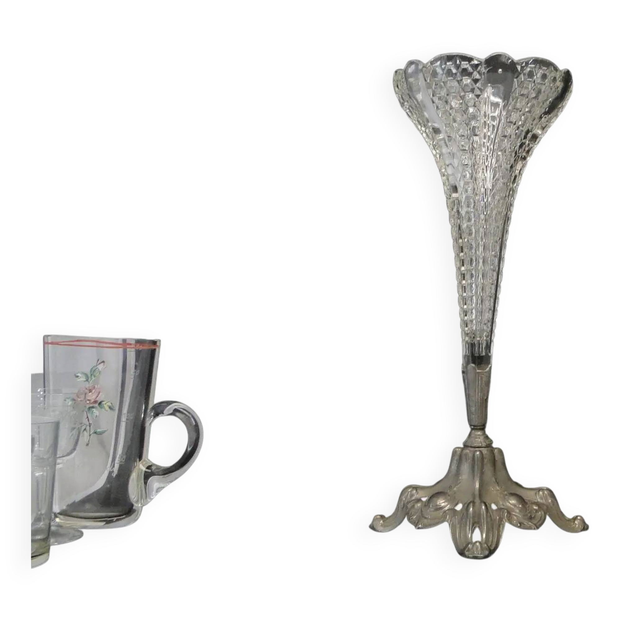 Vase Art Nouveau, verre pressé et étain, France, début du 20e siècle
