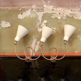 Wall lamp in brass and with three lights.  Italy 50s