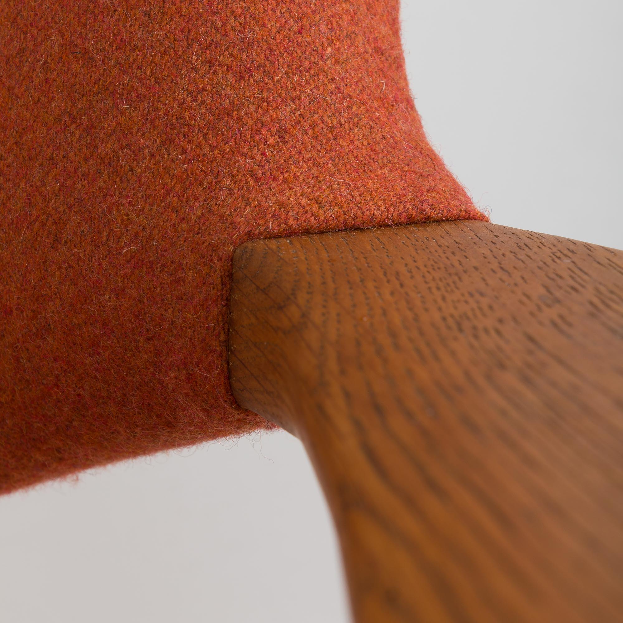 Erik Kirkegaard Oak desk chair in new pale red  wool upholstery.