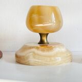 Trio of vintage wood and onyx candle holders