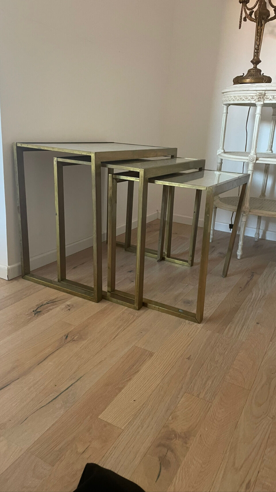 3 nesting tables art deco gilded Jacques Adnet