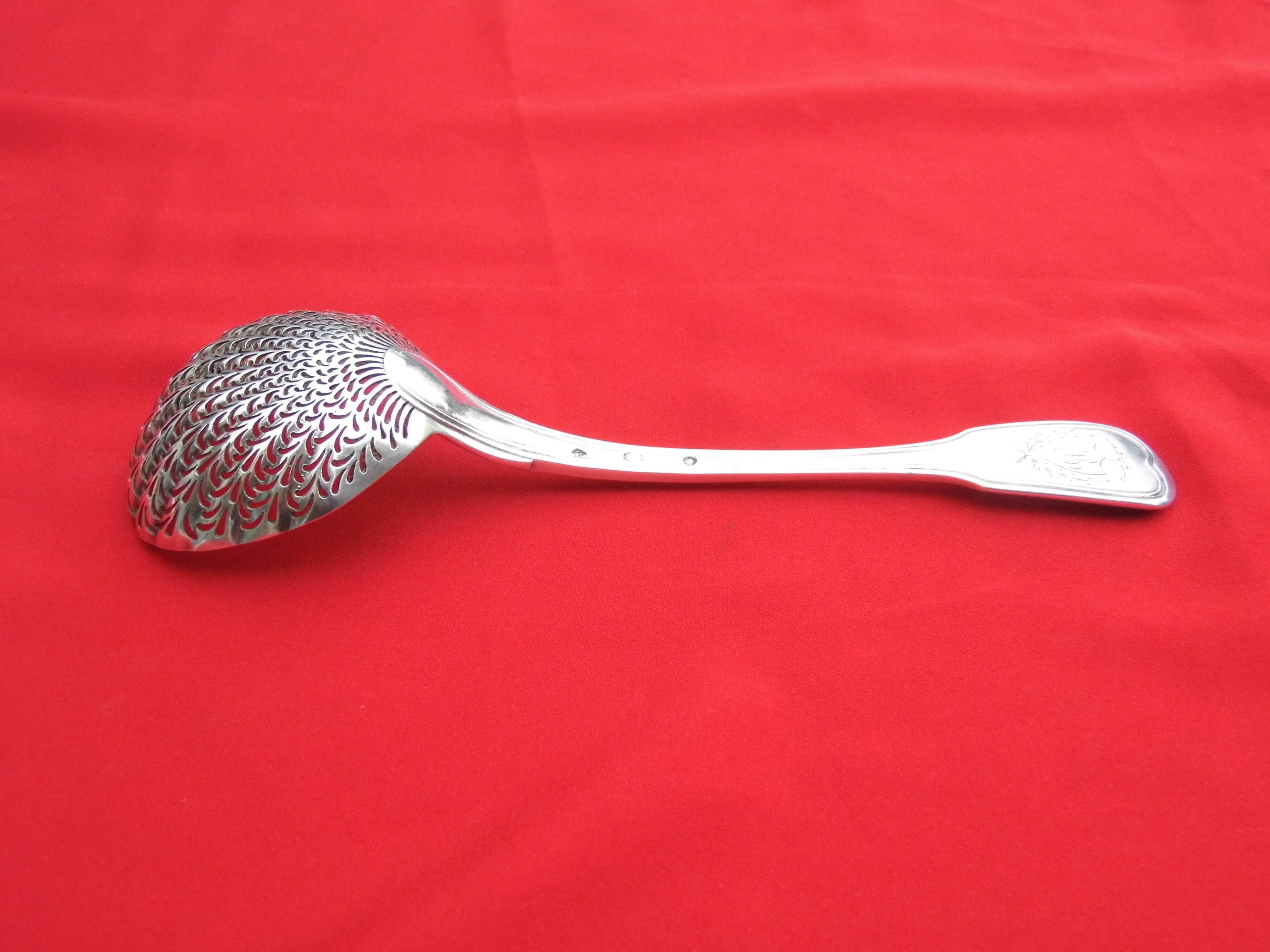 Sugar spoon, sprinkler, solid silver rooster punch, early nineteenth century