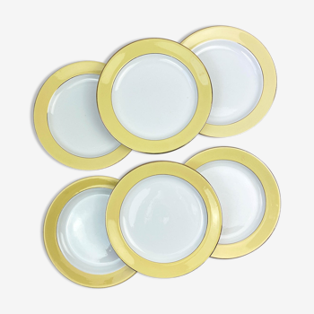 Set of 6 plates in golden yellow porcelain Amandinoise model 7894