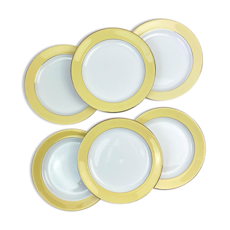 Set of 6 plates in golden yellow porcelain Amandinoise model 7894