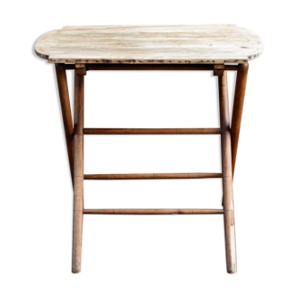 Folding serving table, turned wood