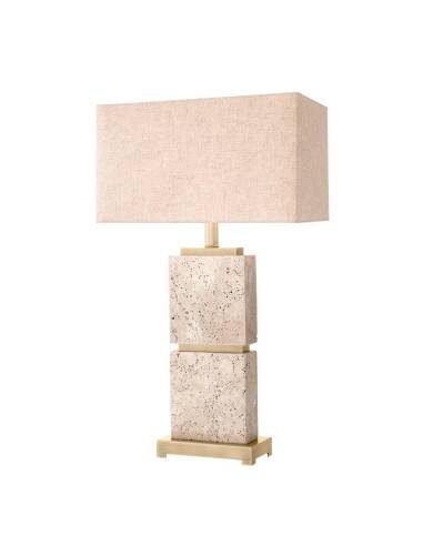 Pair of travertine and patinated brass table lamps, perfect for contemporary interiors.