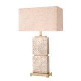 Pair of travertine and patinated brass table lamps, perfect for contemporary interiors.
